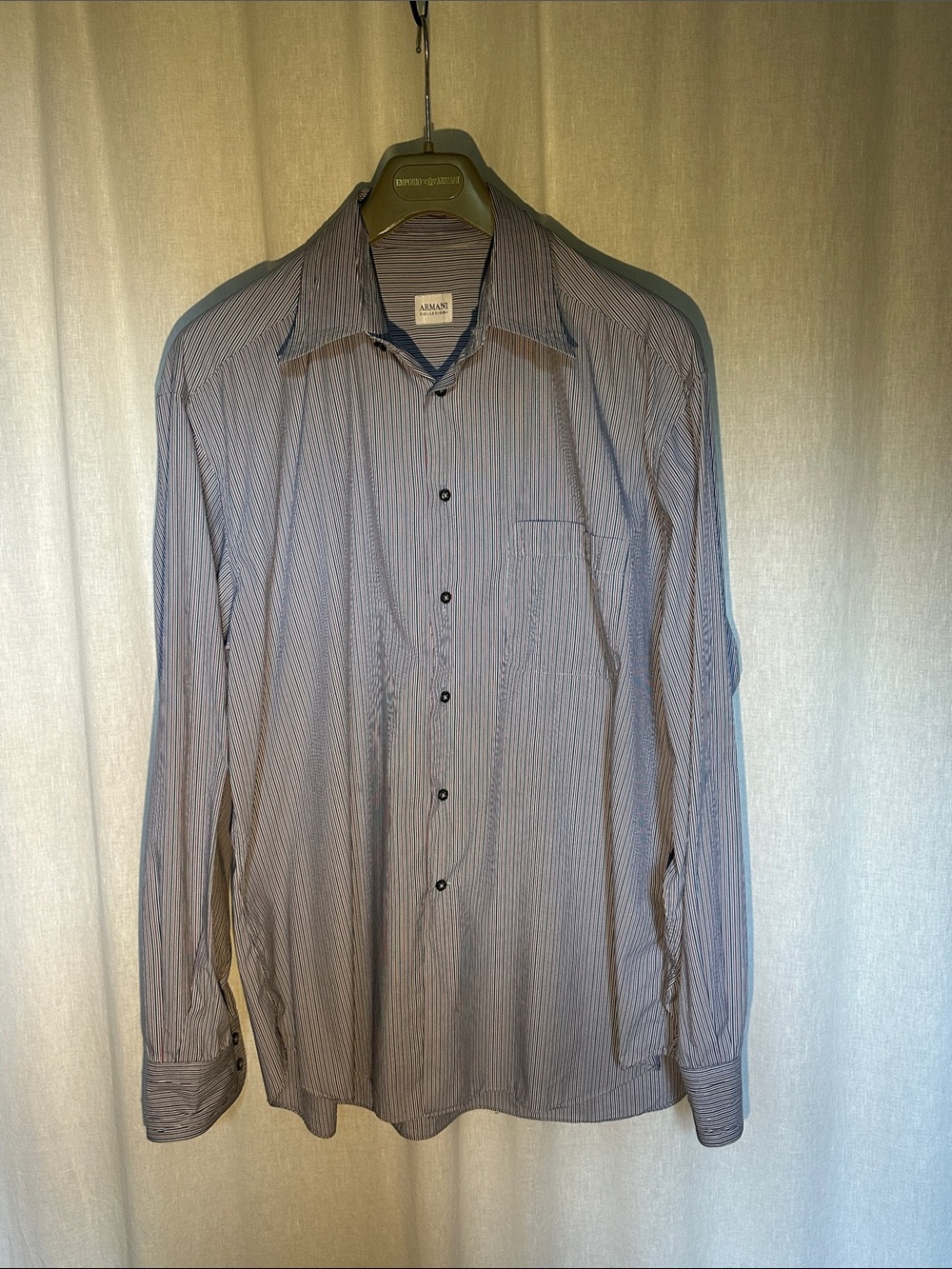 ARMANI Collezioni Men's Blue and White Pinstripe Dress Shirt L 43/17